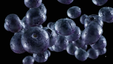 Flying of Blueberries in Black Background Stock Footage 148330859