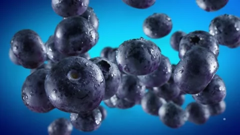 Flying of Blueberries in Blue Background Stock Footage 148331699