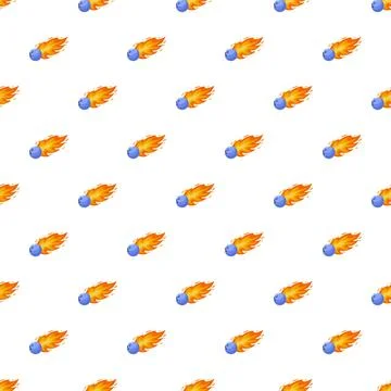 Flying bowling balls with flames seamless pattern Stock Illustration