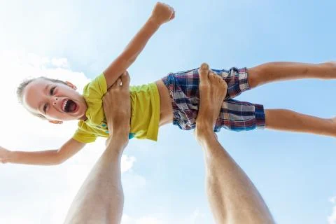Flying boy like super hero Foto stock