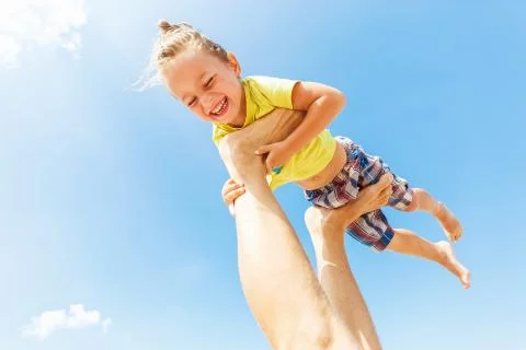 Flying boy like super hero Stock Photos