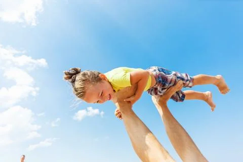 Flying boy like superman Stock Photos