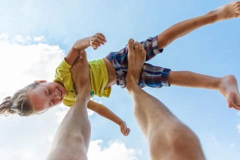Flying boy like superman Foto stock