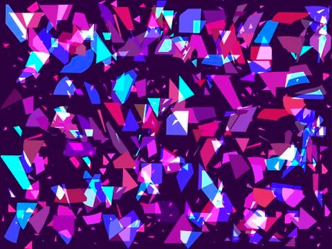 Flying broken particles on a dark background. Triangles, geometric shapes. In Stock Illustration