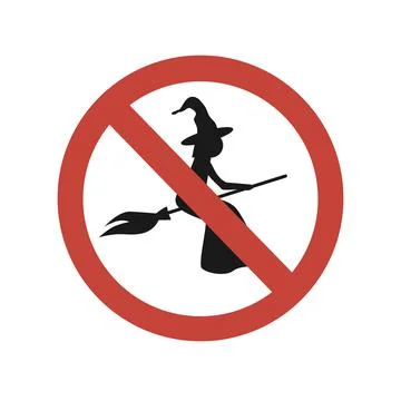 Flying on the broom is forbidden, vector sign. Witches are not allowed, funny Stock Illustration