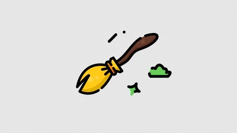 Flying broom illustration featuring a magical wooden witch stick with sparkles Video stock 344529788