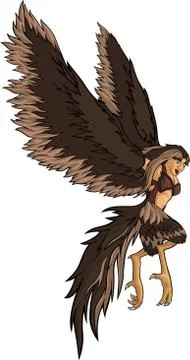 Flying brown harpy Stock Illustration