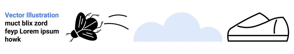 Flying Bug, Cloud, and Shoe in Minimalistic Style for Fun and Creative Projec Stock Illustration