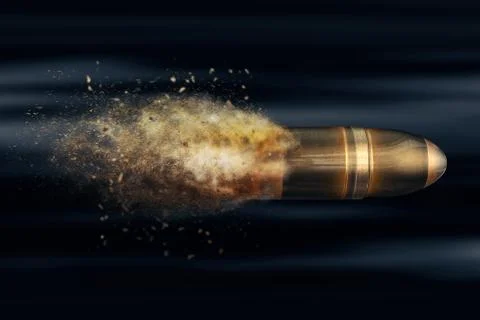 Flying bullet with a dust trail on a dark background Illustrazione stock