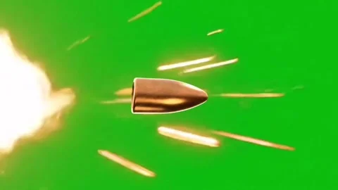 Flying Bullet with Muzzle Flash Explosion Effect on Green Screen Stock Footage 341587185