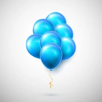 Flying bunch of blue balloon with shadow. Shine helium balloon for wedding, B Stock Illustration