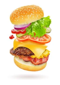 Flying burger isolated Stock Photos