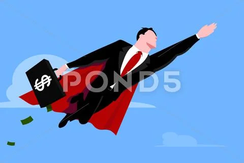 Flying businessman superhero with briefcase Stock Illustration