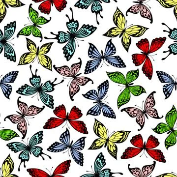 Flying butterflies insects seamless pattern Illustrazione stock
