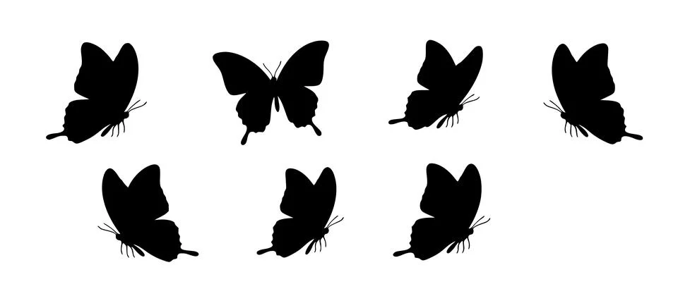 Flying butterflies silhouette set isolated on transparent background Illustrazione stock
