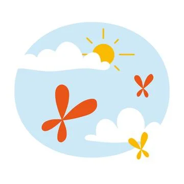 Flying butterfly on the sky over the cloud, cartoon style. Trendy modern ve.. Stock Illustration