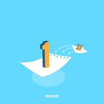 Flying calendar sheets and figures, isometric image Stock Illustration