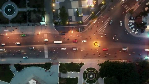 A flying camera captures the night city of Nha Trang, traffic in the city Video stock 123425913