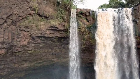 A flying camera captures a waterfall in Vietnam Video stock 123425411