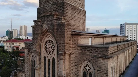 A flying camera from different angles near the Catholic Church Stock-Footage 100187603