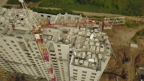 A flying camera is filming the construction Stock Footage 133622403