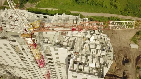 A flying camera is filming the construction Stock Footage 133622412