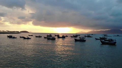 Flying camera flies beautifully in different angles fishing boats in Vietnam Stock Footage 115270291