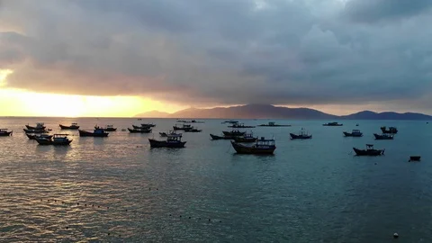 Flying camera flies beautifully in different angles fishing boats in Vietnam Stock Footage 115270317