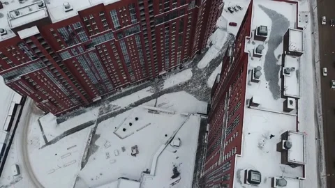 Flying camera flies over a new residential complex in Novosibirsk Stock Footage 146199455