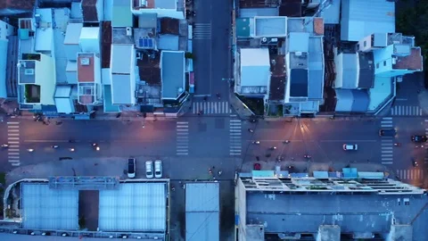Flying camera flies over the street. Video stock 100191315