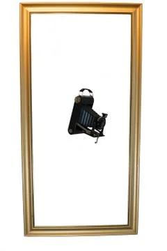 Flying camera in a picture frame Stock Photos