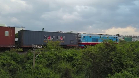 A flying camera shoots a train Stock Footage 119545338
