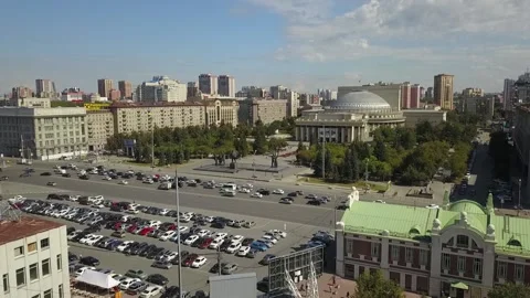 The flying camera shows the main attractions of Novosibirsk Stock Footage 139563774