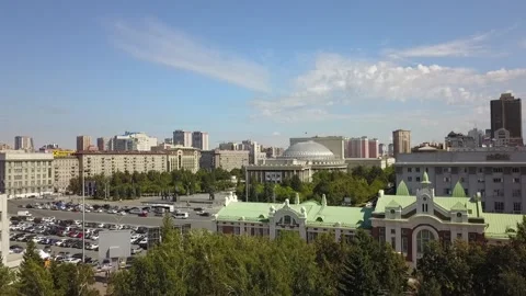 The flying camera shows the main attractions of Novosibirsk Stock Footage 139563799