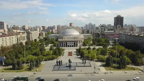 The flying camera shows the main attractions of Novosibirsk Stock Footage 139563955
