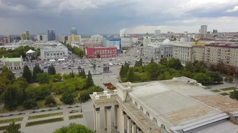 The flying camera shows the main attractions of Novosibirsk Stock Footage 139564000