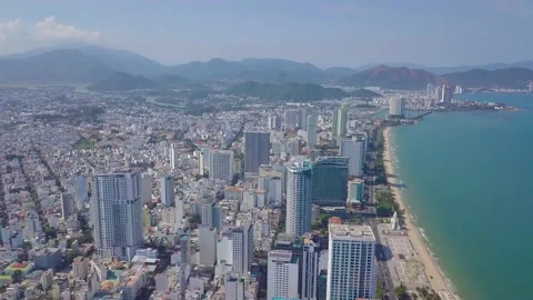 Flying camera shows an overview of the city of Nha Trang Video stock 236453862
