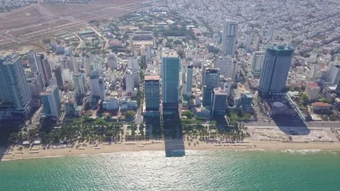 Flying camera shows an overview of the city of Nha Trang Video stock 236453881