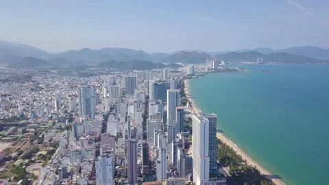 Flying camera shows an overview of the city of Nha Trang Stock Footage 236453914