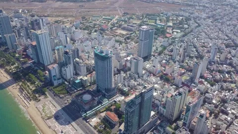 Flying camera shows an overview of the city of Nha Trang Video stock 236453922