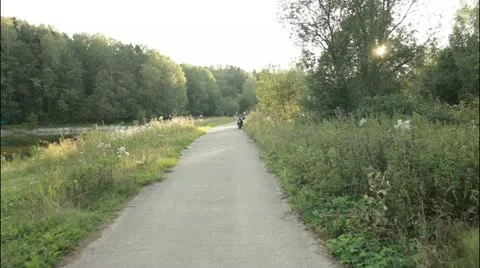 Flying camera on the way to the motorcycle Stock Footage 20514830