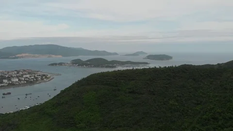 Flying camera well shows a large panorama of the city of Nha Trang Video stock 100188615