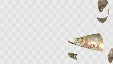 Flying Canadian 100 Dollar Banknotes Transparent Background Finance VFX Stock Footage 335286576