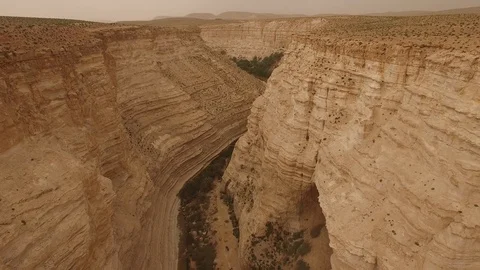 Flying in the canyon of Ein Avdat Reserve. Negev Desert. Israel. DJI-0208-05 Stock-Footage 123656724