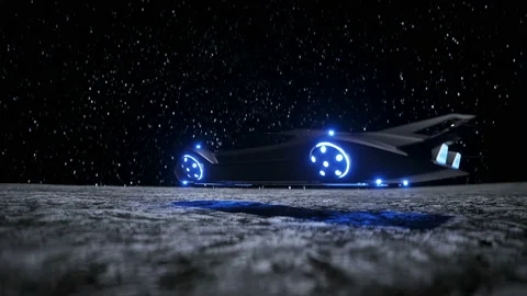 Flying car in the City on the moon, base, colony. 3d rendering. Stockbeeldmateriaal 132536485