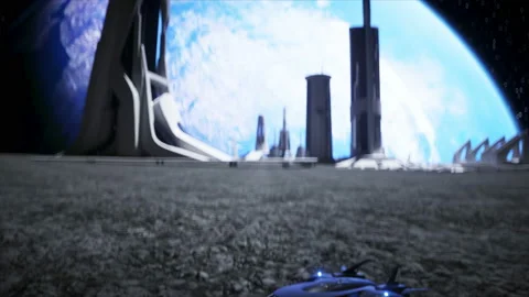 Flying car in the City on the moon, base, colony. 3d rendering. Stock Footage 132537728
