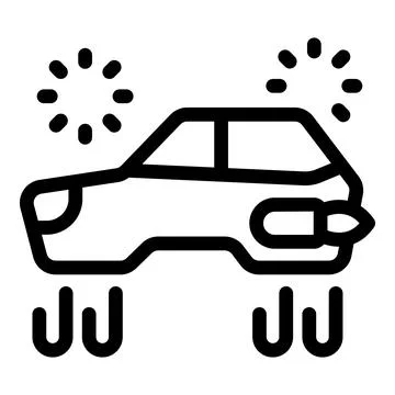 Flying car moving with rocket booster, futuristic transportation icon Stock Illustration