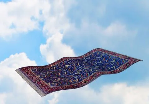 Flying carpet on blue sky Stock Illustration