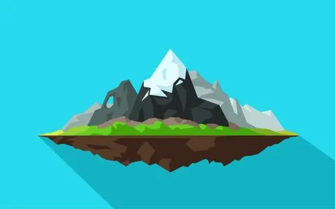 Flying cartoon mountains drop shadow Stock Illustration