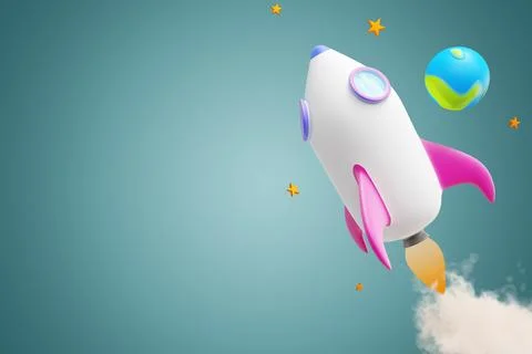 Flying up cartoon rocket with smoke Stock-Illustration